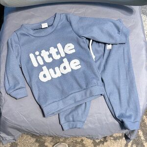 SHEIN Blue 'Little Dude' Kids Matching Set